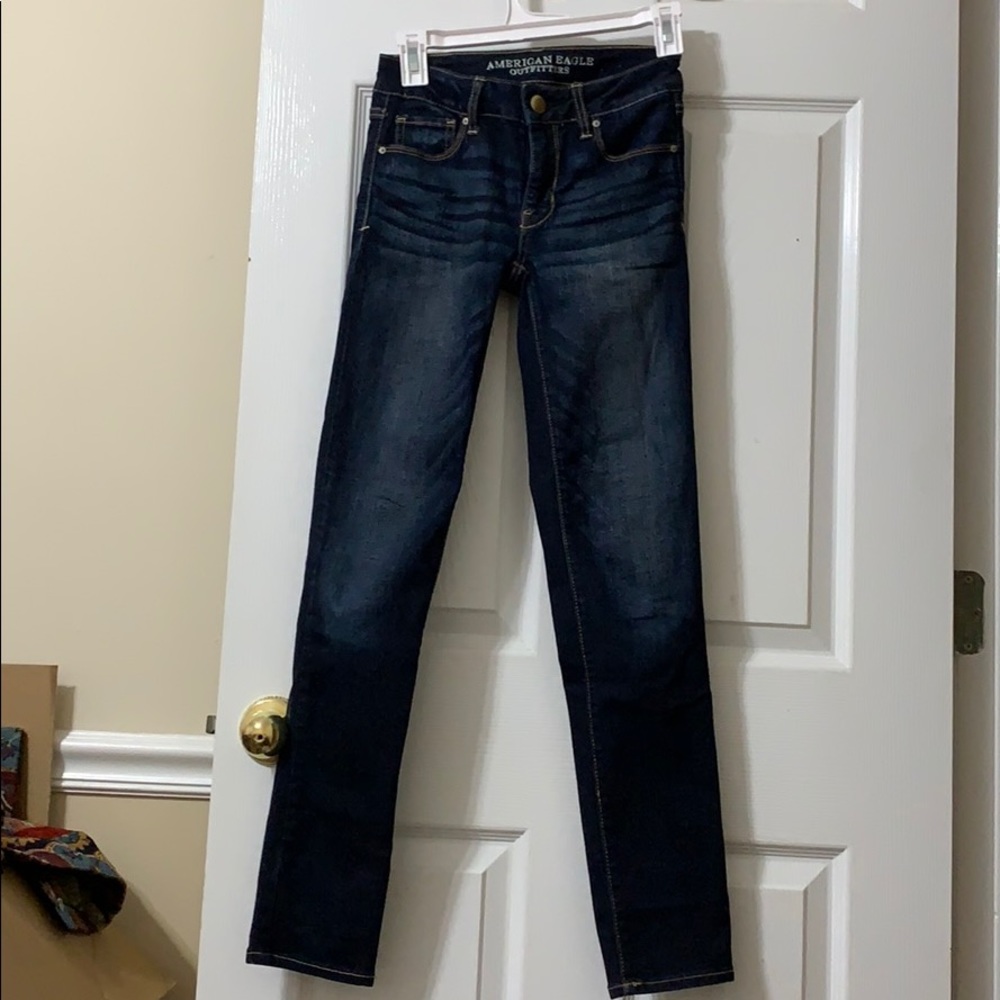 Straight dark wash ae stretch jeans